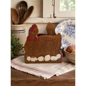 Vintage Hand-Carved Wooden Chicken Napkin Holder or Letter Holder | Solid Wood